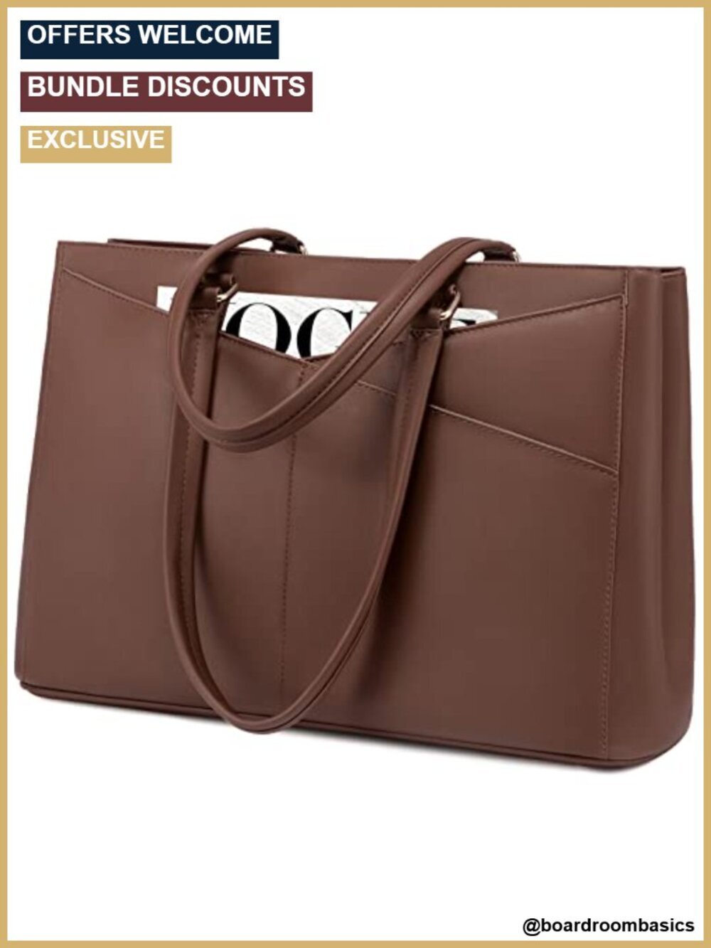 15.6" Laptop Tote Bag for Women Water-Resistant PU Leather Briefcase Work Bag